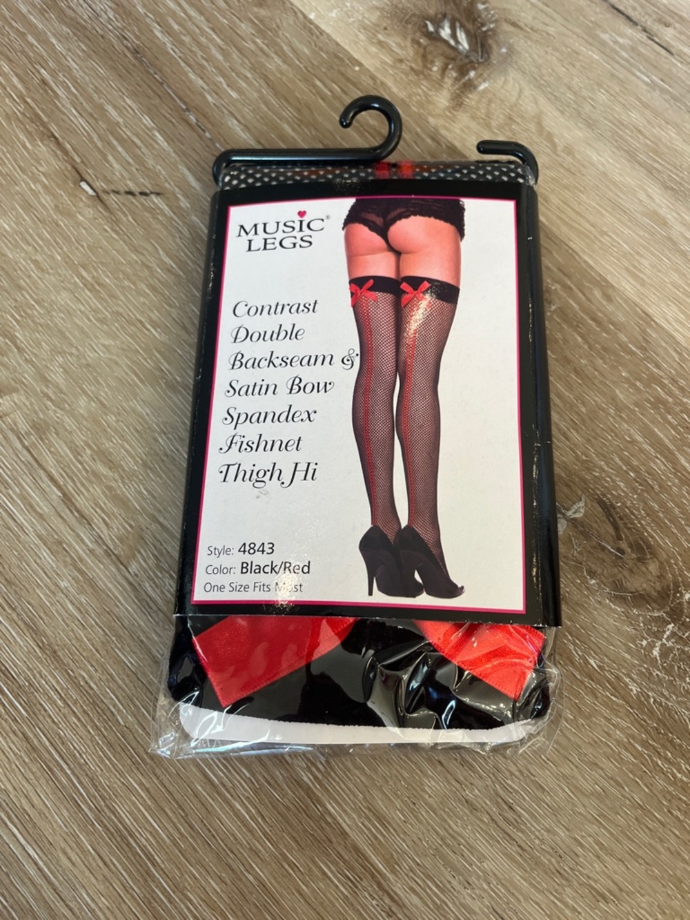 Music Legs Black and Red Fishnet Thigh-Highs with Satin Bows